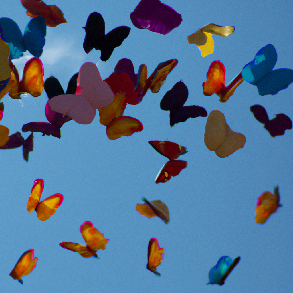 Tante farfalle colorate che volano nel cielo