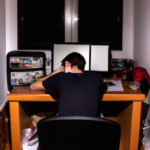 hikikomori, giovane ragazzo chiuso in camera, triste e solo, davanti al computer