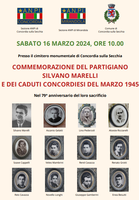 Concordia, il 16 marzo commemorazione del partigiano Silvano Marelli e dei caduti concordiesi del marzo 1945