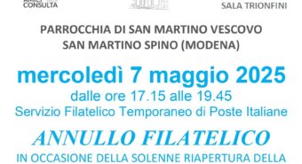 Riapertura della chiesa di San Martino Spino, annullo filatelico mercoledì 7 maggio